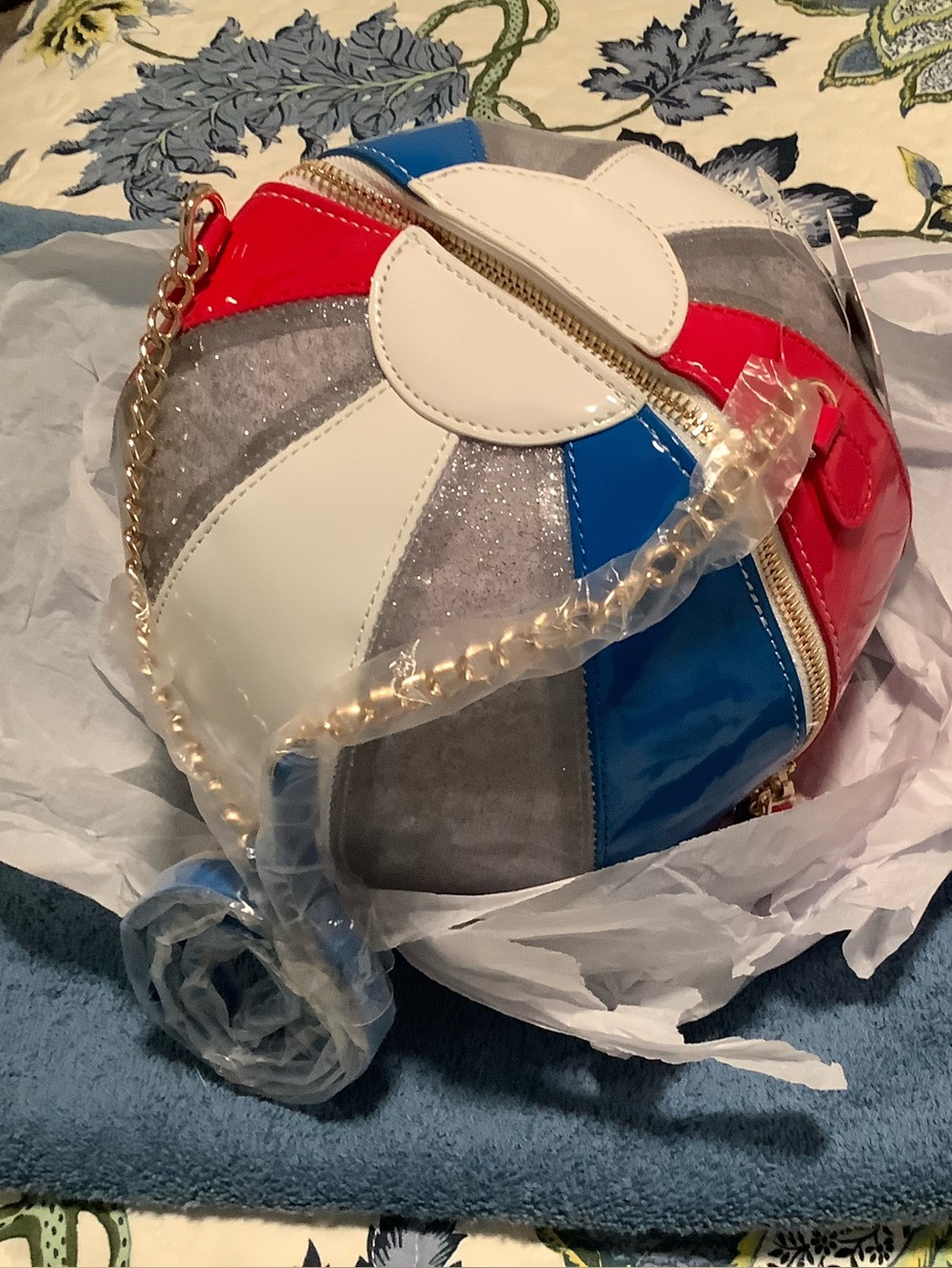 Betsey Johnson Red White Blue Gray Round Colorblock Crossbody
